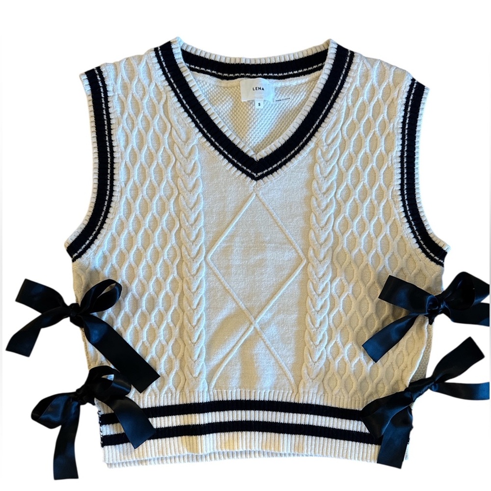 SW1 Knitted Braided Sweater Vest with Bow Detail Top Size S/M